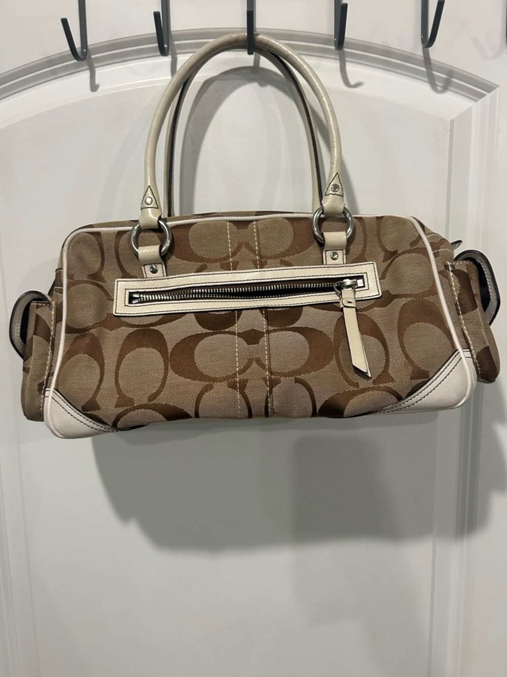 Coach Brown Signature Canvas Satchel with Cream Trim. Please view all pictures - Picture 2 of 8